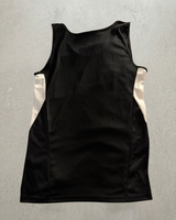 Black Illinois State track singlet laid flat, back view with white side panels.